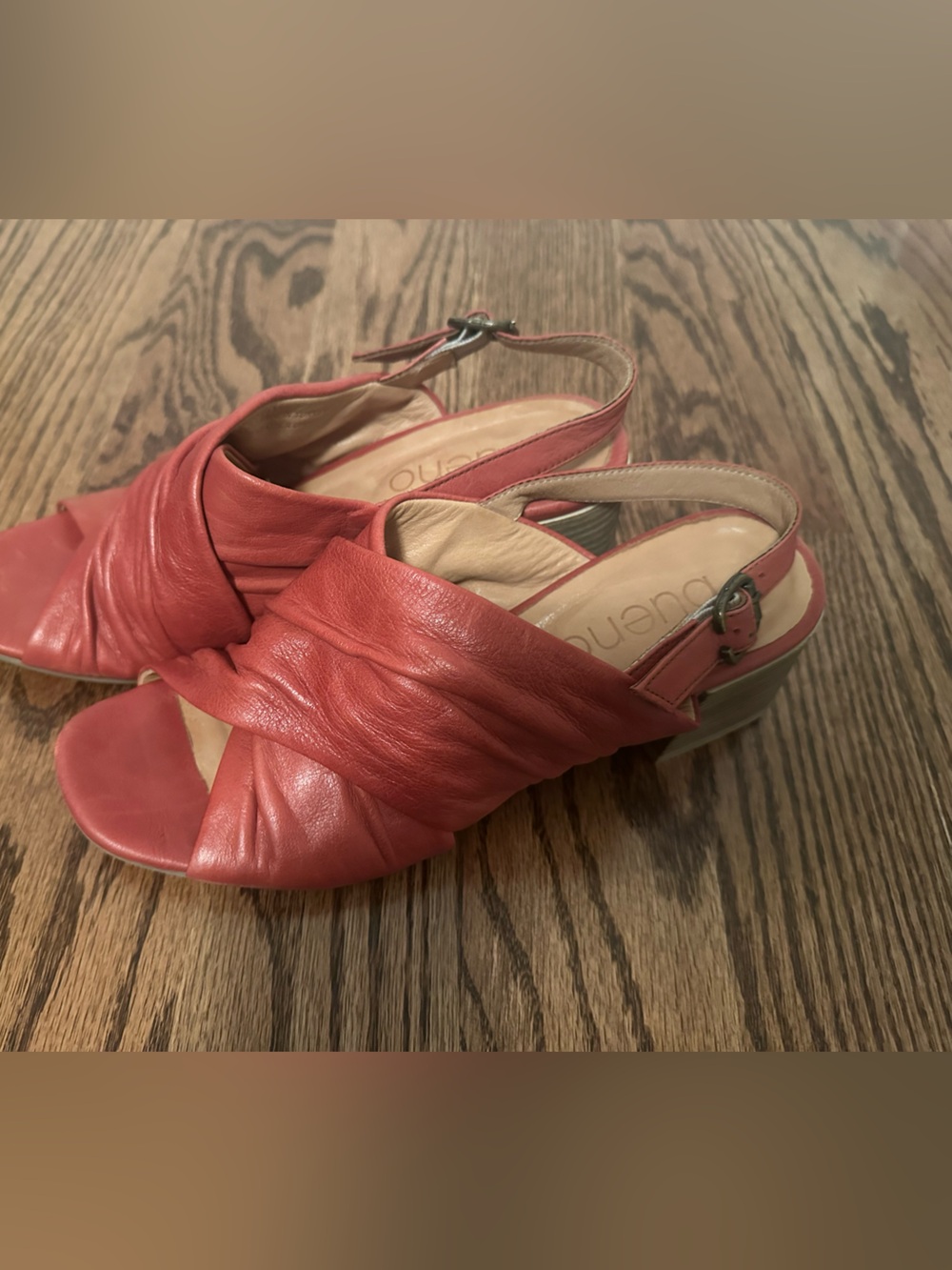 EUC Bueno Leather Slingback Sandals in Coral Red, Sz 39